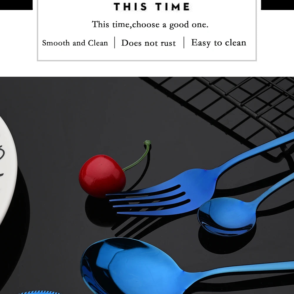 30-Piece Black & Gold Stainless Steel Dinnerware Set – Knife, Fork & Spoon