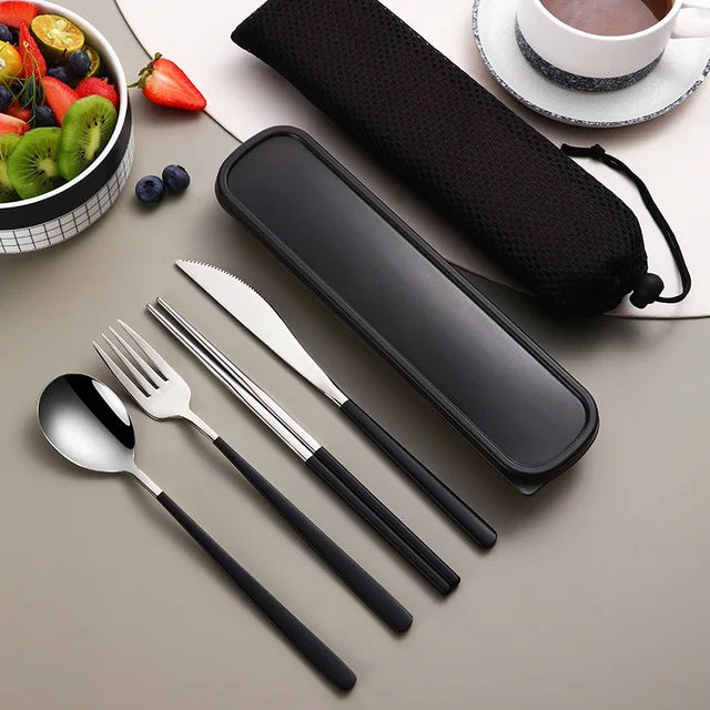 304 Stainless Steel Portable Tableware Set – Knife, Fork & Spoon with Box