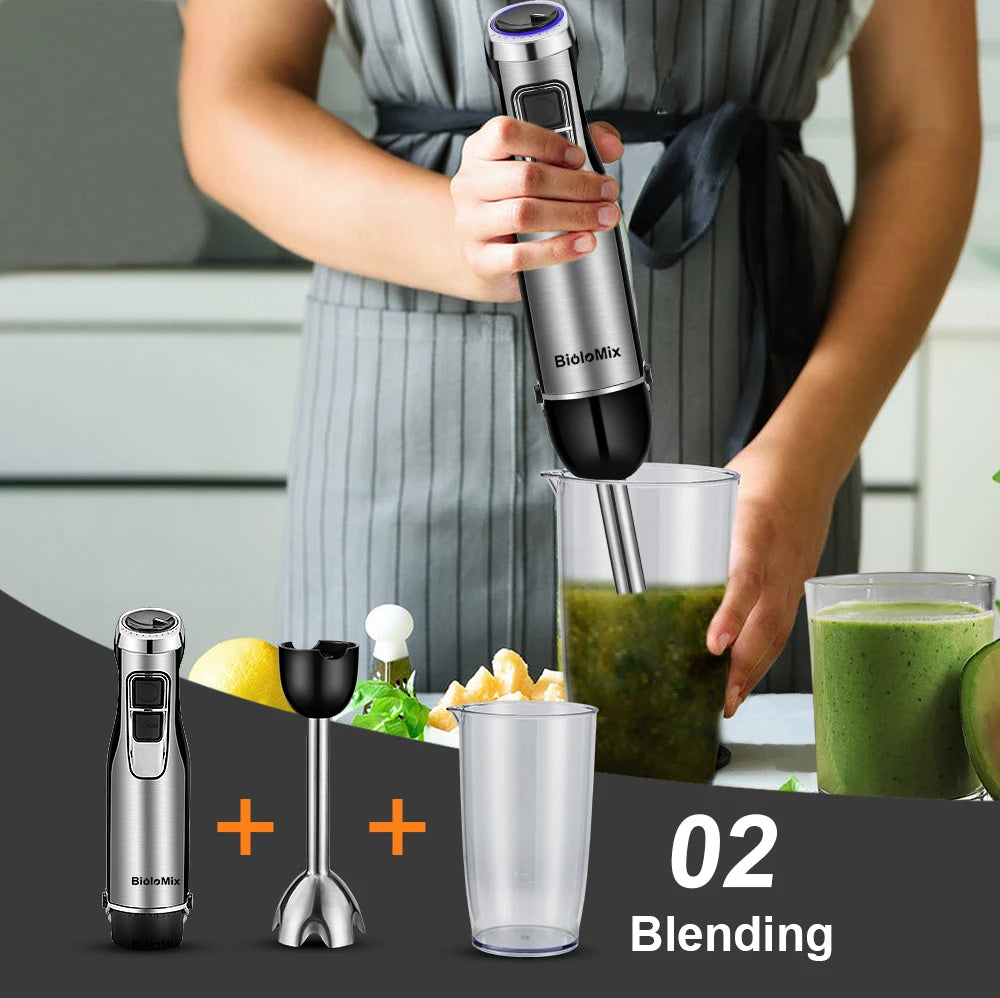 4-in-1 1200W Immersion Hand Blender – Stainless Steel with Chopper & Smoothie Cup