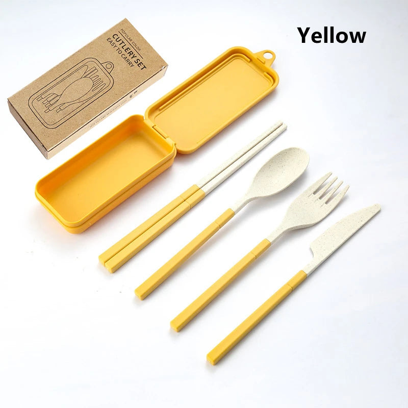 4-Piece Portable Wheat Straw Tableware Set – Travel & Camping