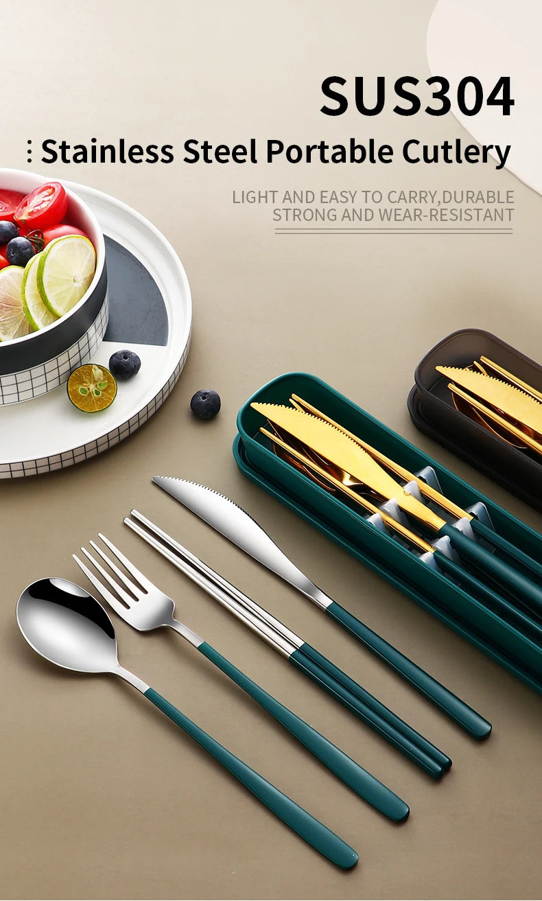 304 Stainless Steel Portable Tableware Set – Knife, Fork & Spoon with Box