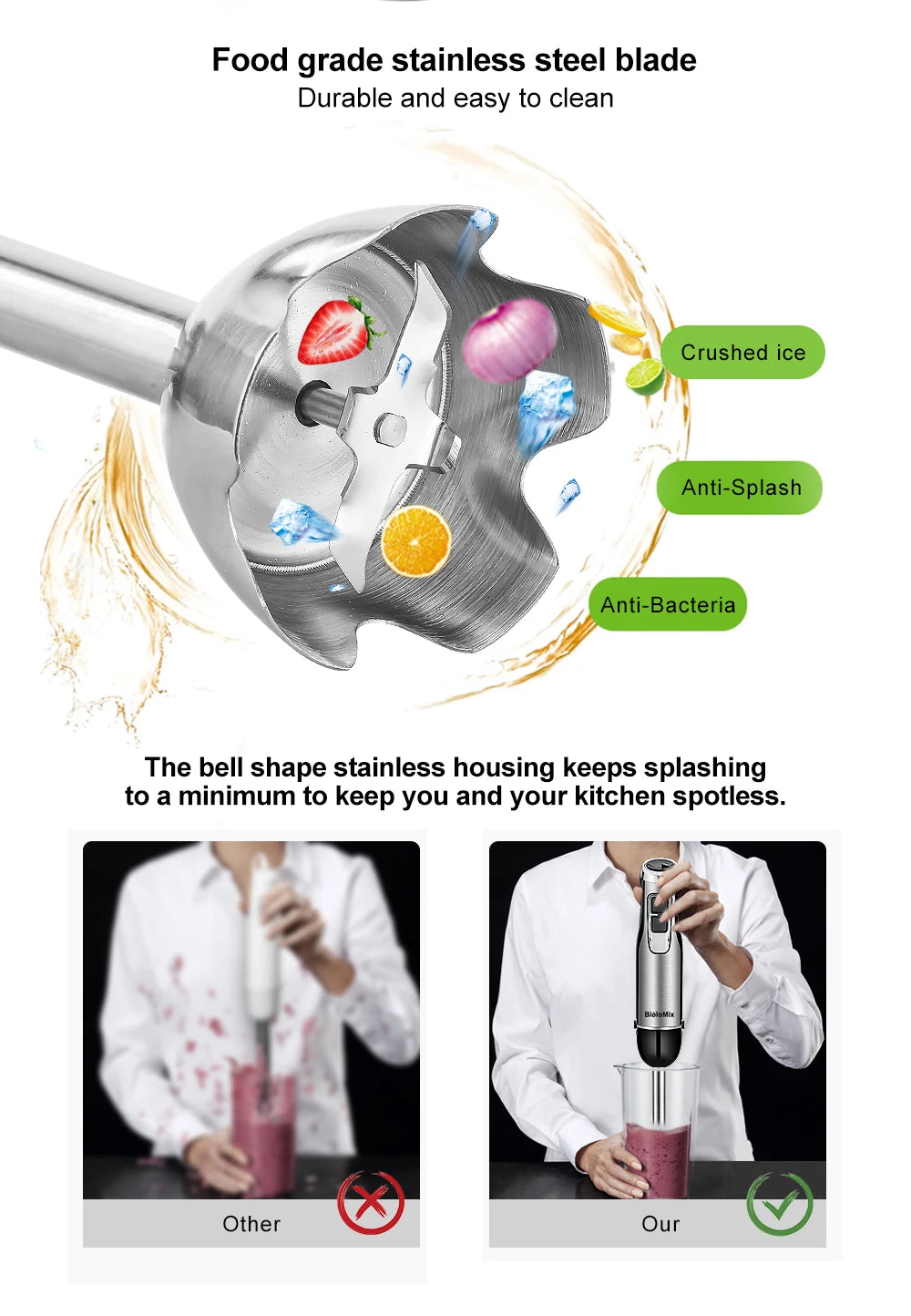 4-in-1 1200W Immersion Hand Blender – Stainless Steel with Chopper & Smoothie Cup