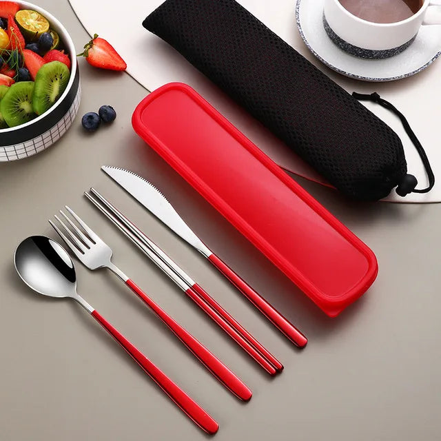 304 Stainless Steel Portable Tableware Set – Knife, Fork & Spoon with Box