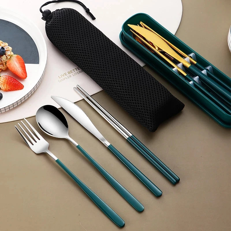 304 Stainless Steel Portable Tableware Set – Knife, Fork & Spoon with Box