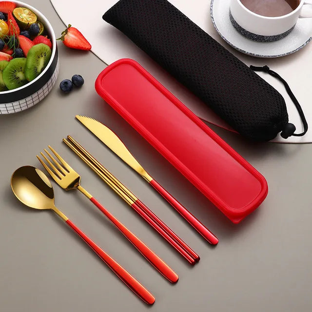 304 Stainless Steel Portable Tableware Set – Knife, Fork & Spoon with Box