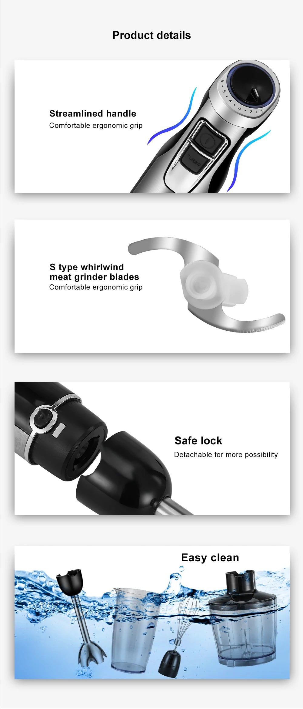 4-in-1 1200W Immersion Hand Blender – Stainless Steel with Chopper & Smoothie Cup