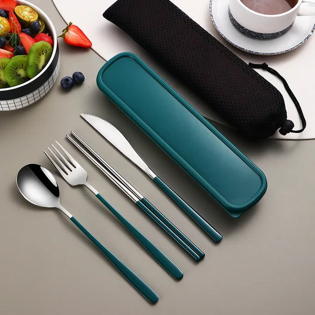 304 Stainless Steel Portable Tableware Set – Knife, Fork & Spoon with Box