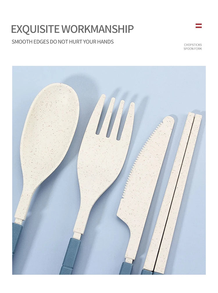 4-Piece Portable Wheat Straw Tableware Set – Travel & Camping