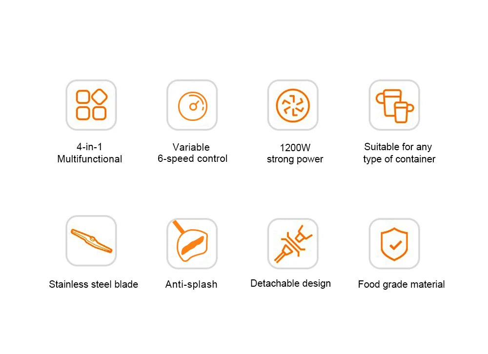 4-in-1 1200W Immersion Hand Blender – Stainless Steel with Chopper & Smoothie Cup