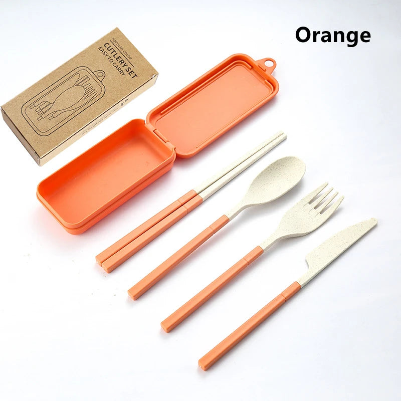 4-Piece Portable Wheat Straw Tableware Set – Travel & Camping