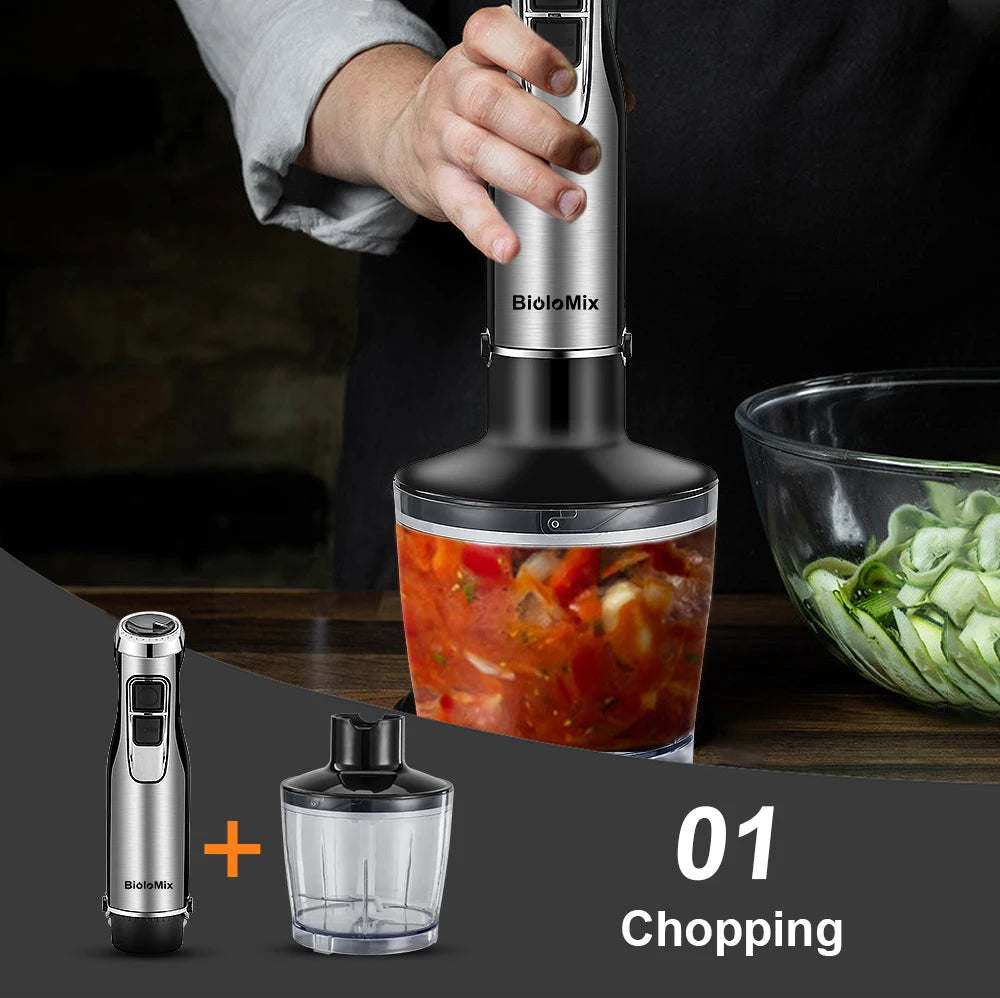 4-in-1 1200W Immersion Hand Blender – Stainless Steel with Chopper & Smoothie Cup