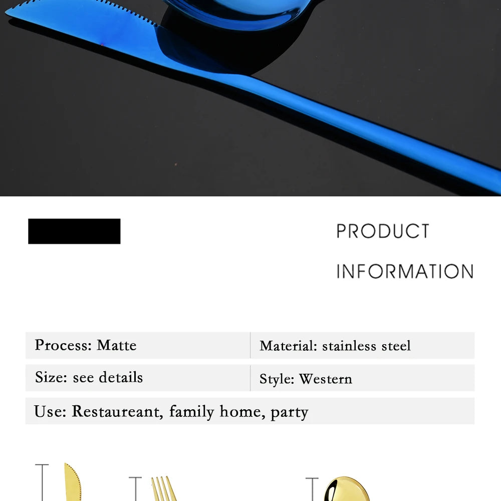 30-Piece Black & Gold Stainless Steel Dinnerware Set – Knife, Fork & Spoon