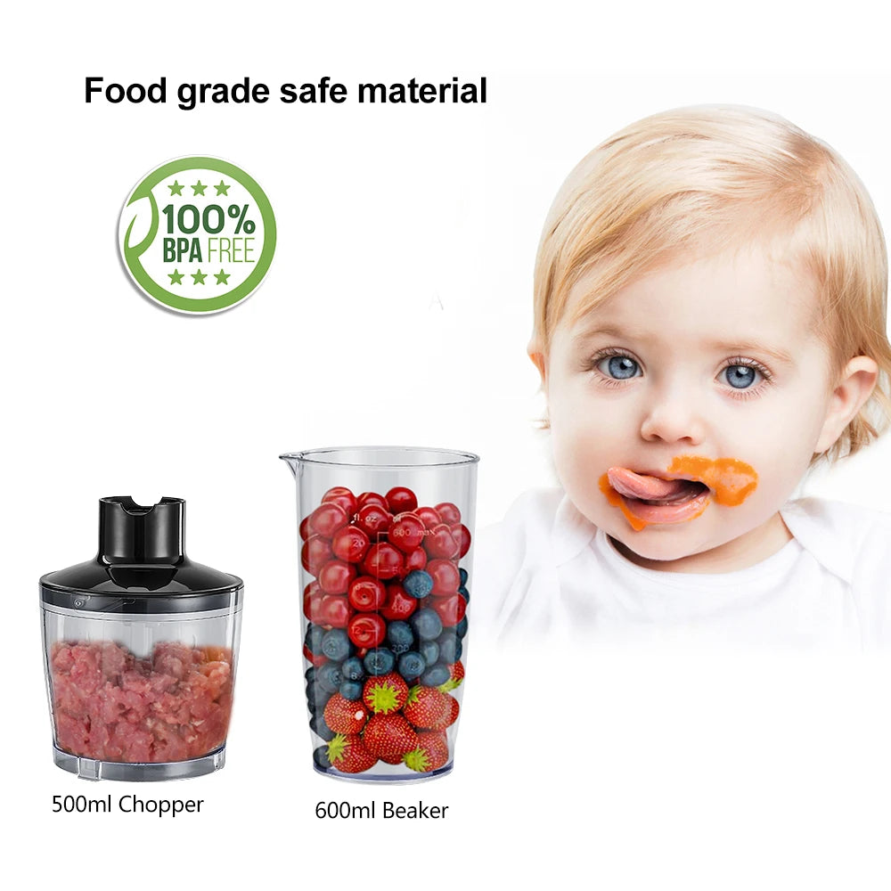 4-in-1 1200W Immersion Hand Blender – Stainless Steel with Chopper & Smoothie Cup