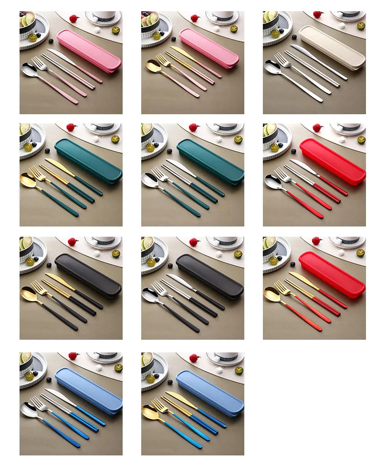 304 Stainless Steel Portable Tableware Set – Knife, Fork & Spoon with Box