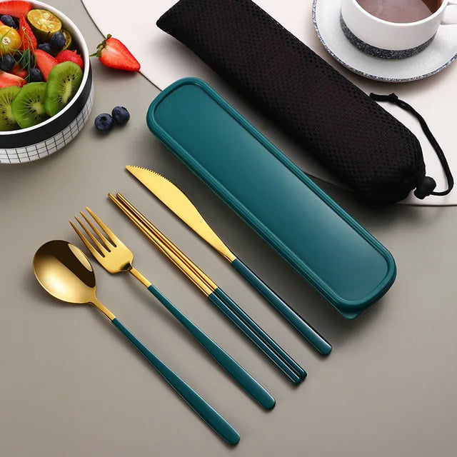 304 Stainless Steel Portable Tableware Set – Knife, Fork & Spoon with Box
