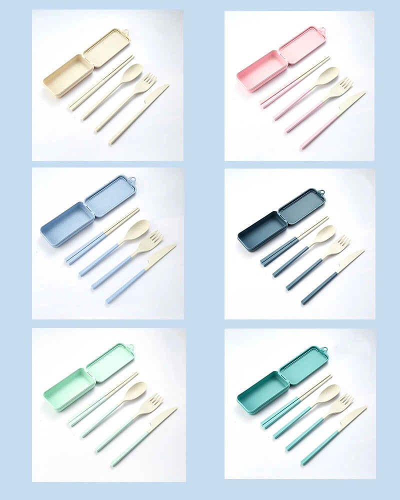 4-Piece Portable Wheat Straw Tableware Set – Travel & Camping