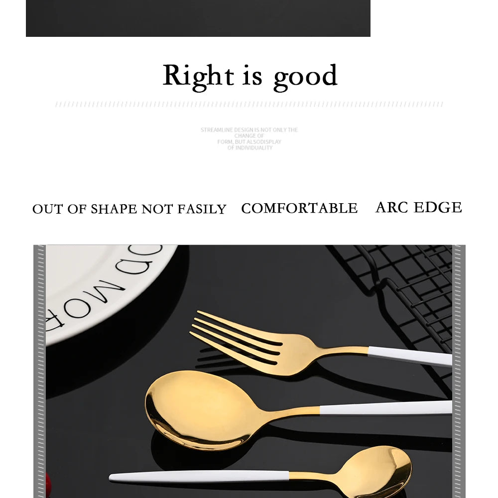 30-Piece Black & Gold Stainless Steel Dinnerware Set – Knife, Fork & Spoon