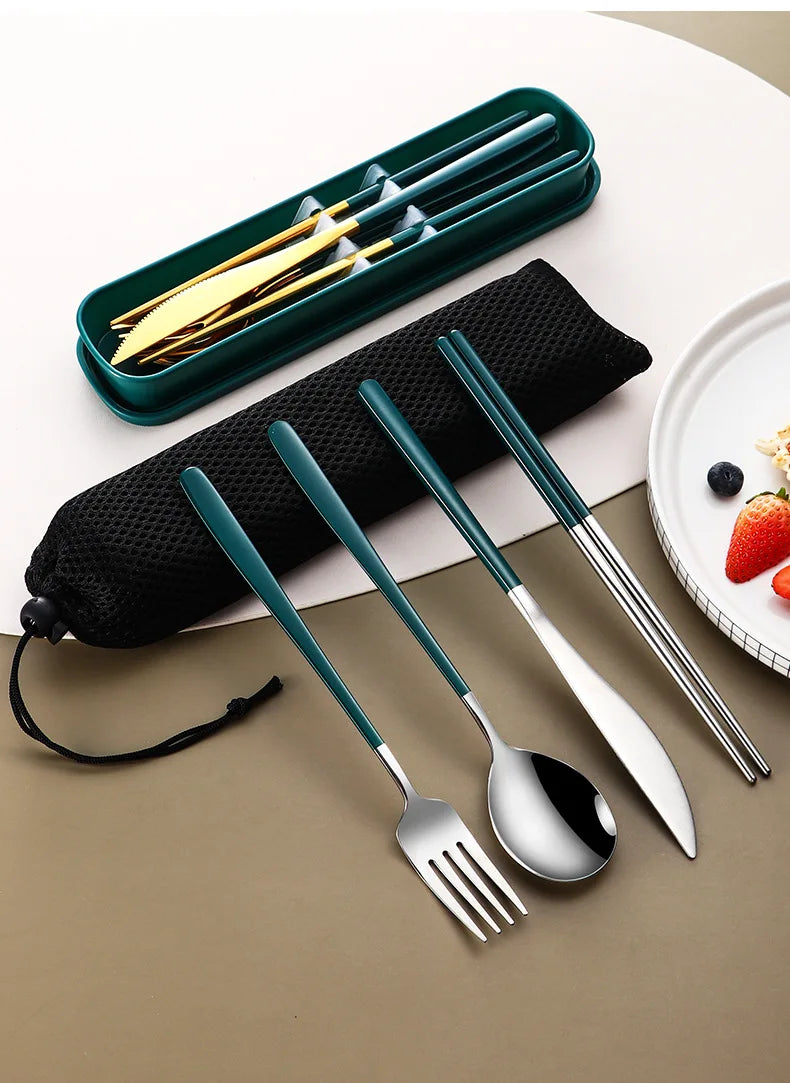 304 Stainless Steel Portable Tableware Set – Knife, Fork & Spoon with Box