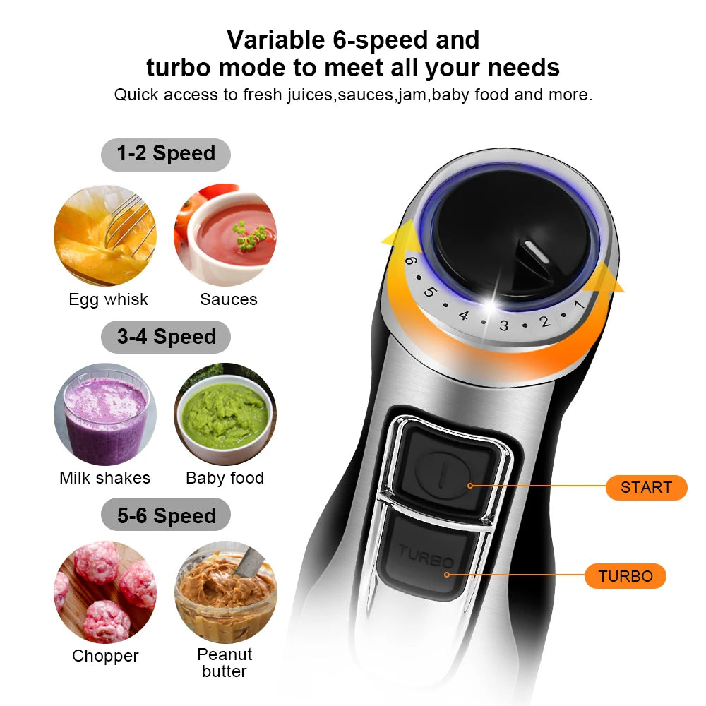 4-in-1 1200W Immersion Hand Blender – Stainless Steel with Chopper & Smoothie Cup