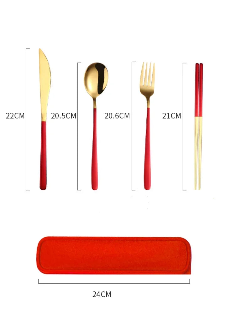 304 Stainless Steel 4-Piece Cutlery Set – Portable Knife, Fork, Spoon & Chopsticks