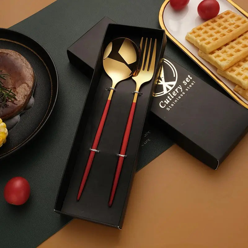 2-Piece Stainless Steel Cutlery Set – Steak Knife, Fork & Spoon with Gift Box