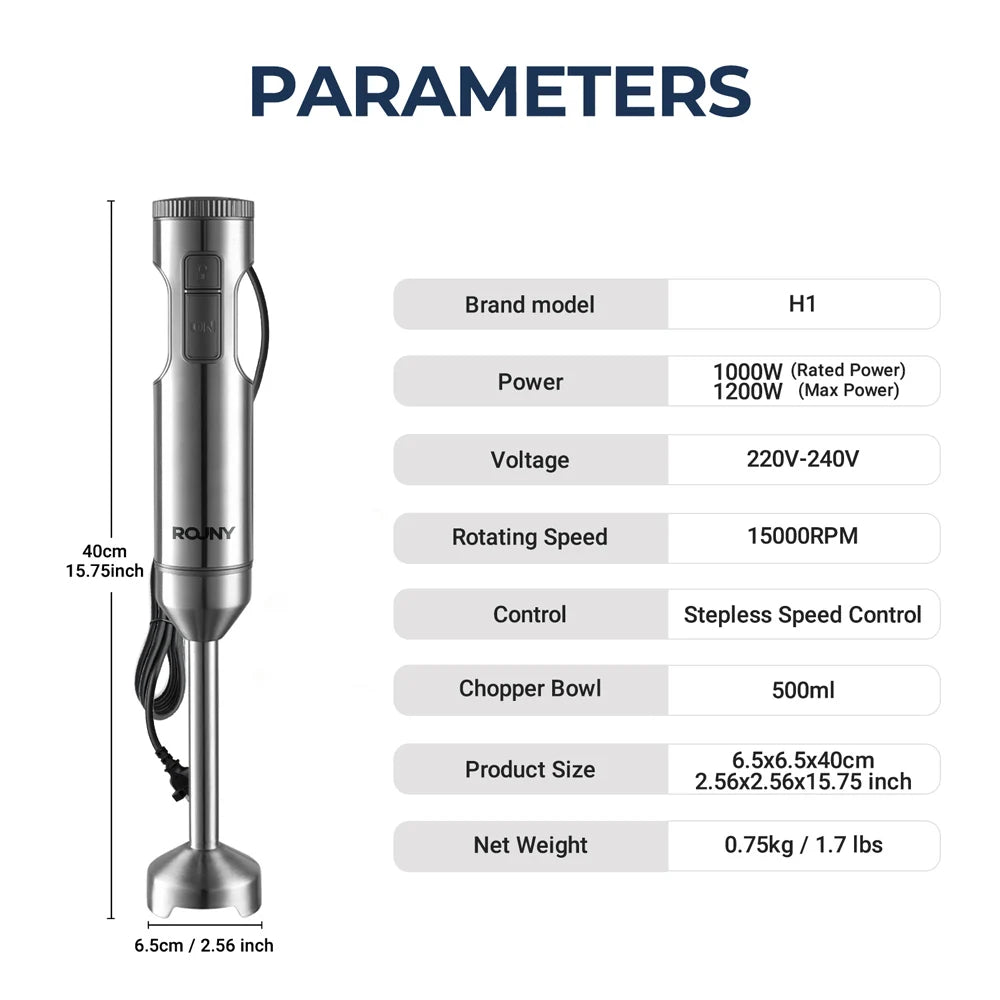 4-in-1 Hand Immersion Blender – 1000W Stainless Steel Stick Mixer
