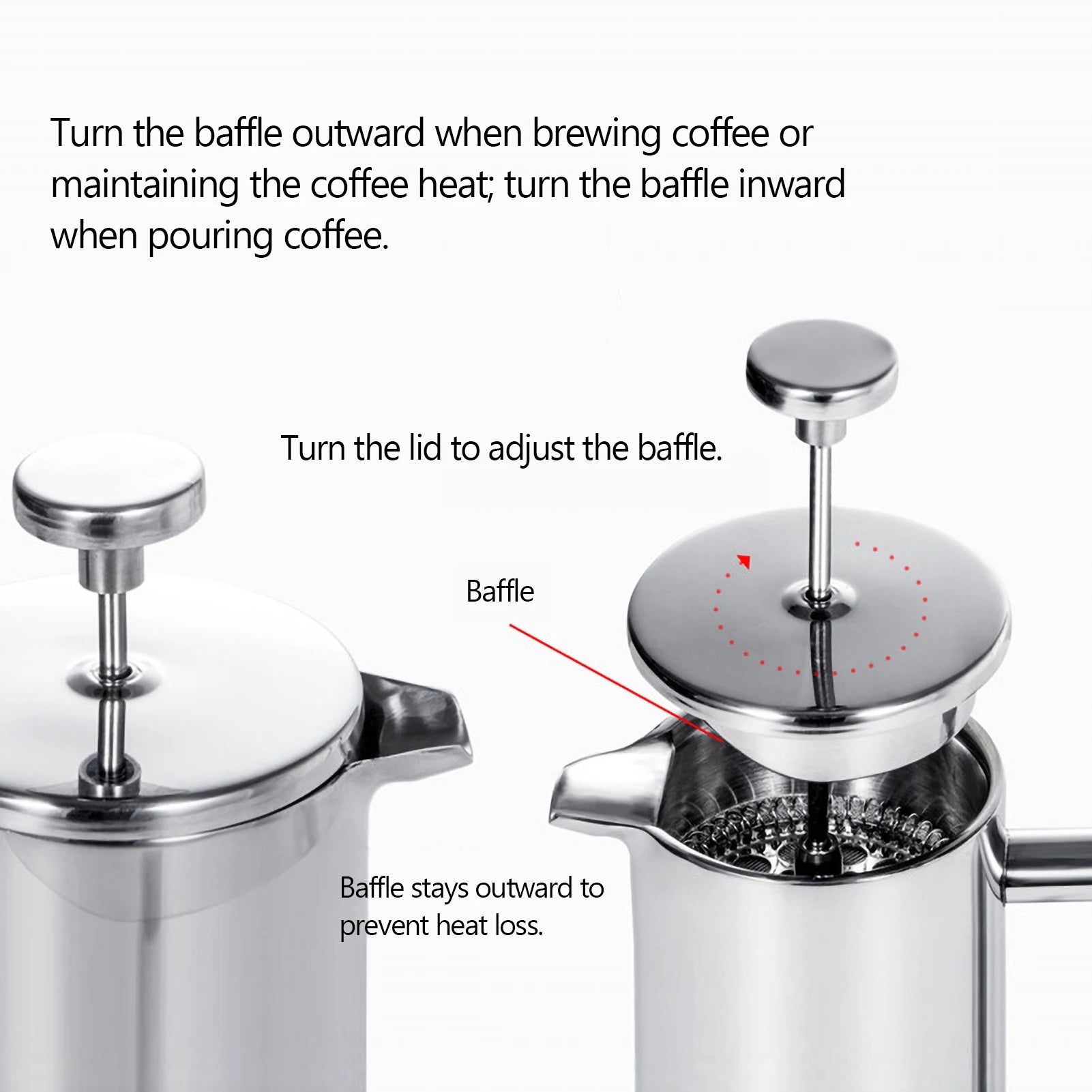 French Press Coffee Maker – Stainless Steel Double-Walled, 350/800/1000ml