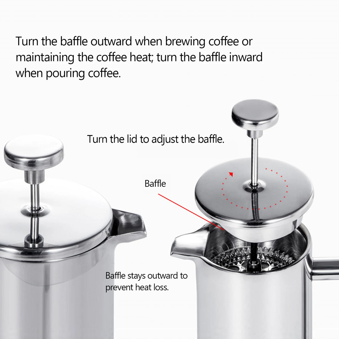 French Press Coffee Maker – Stainless Steel Double-Walled, 350/800/1000ml