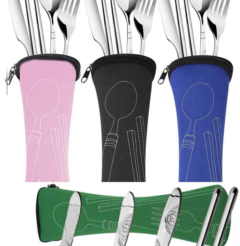 Stainless Steel Tableware Bag – Portable Zipper Cutlery Case