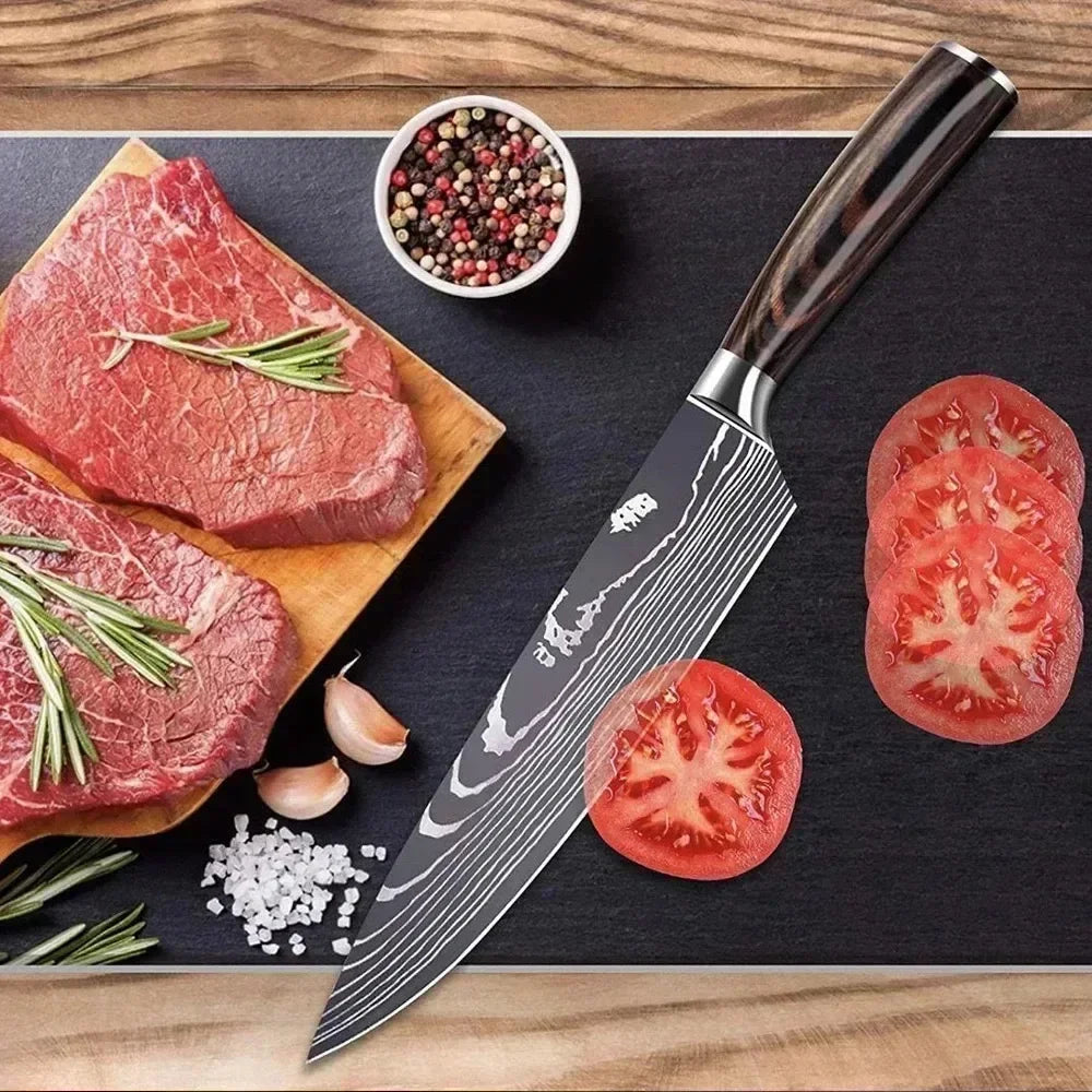 Laser Damascus Kitchen Knife Set – Cleaver, Boning & Scissors