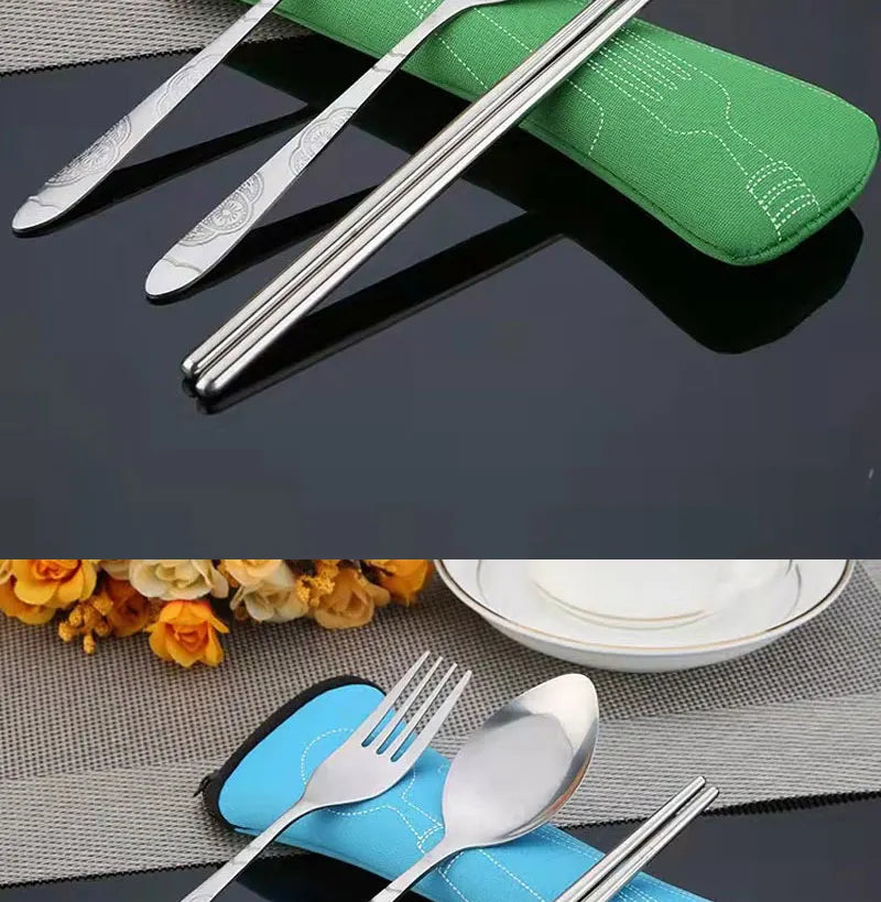 Stainless Steel Tableware Bag – Portable Zipper Cutlery Case