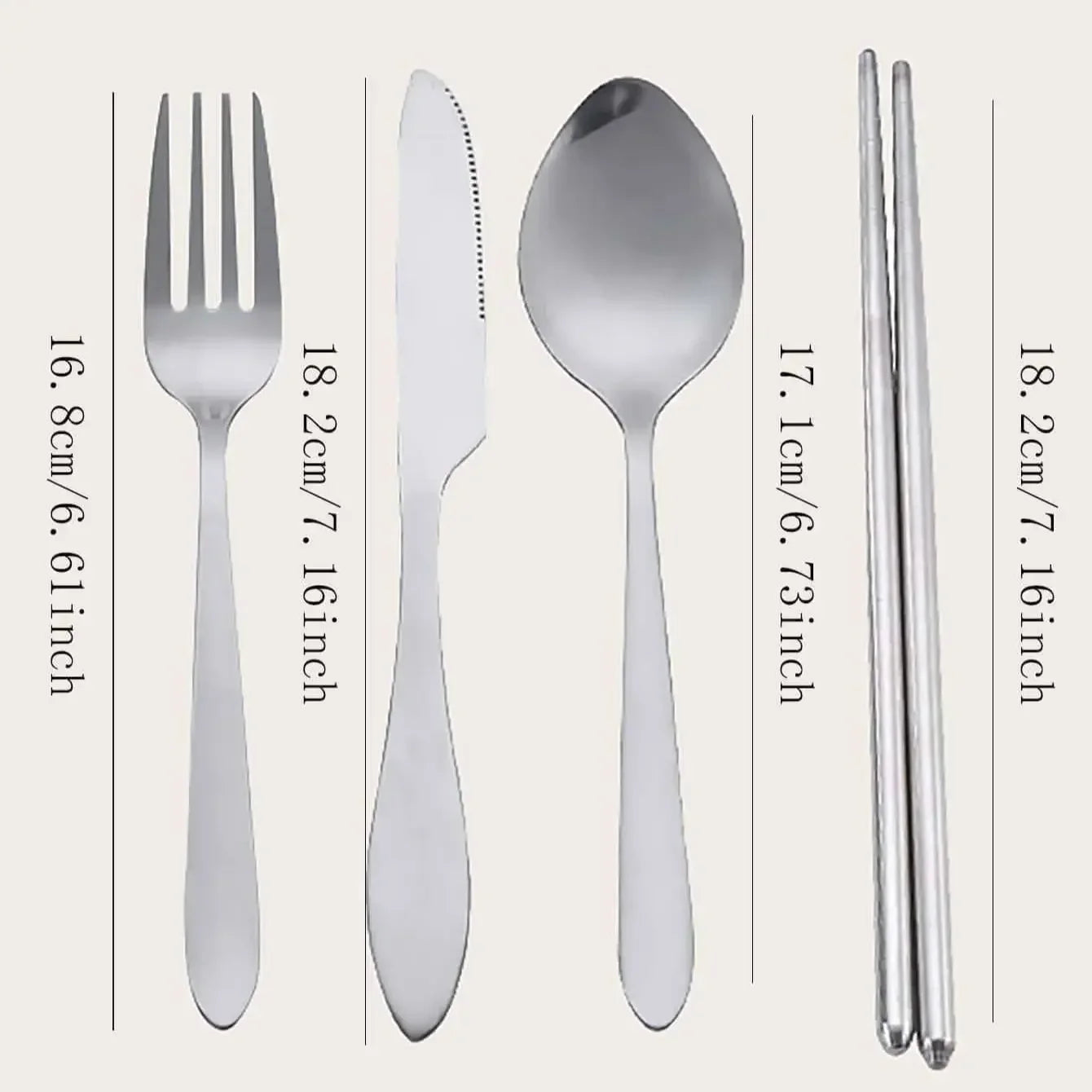 4-Piece Stainless Steel Travel Cutlery Set – Chopsticks, Spoon, Fork & Knife