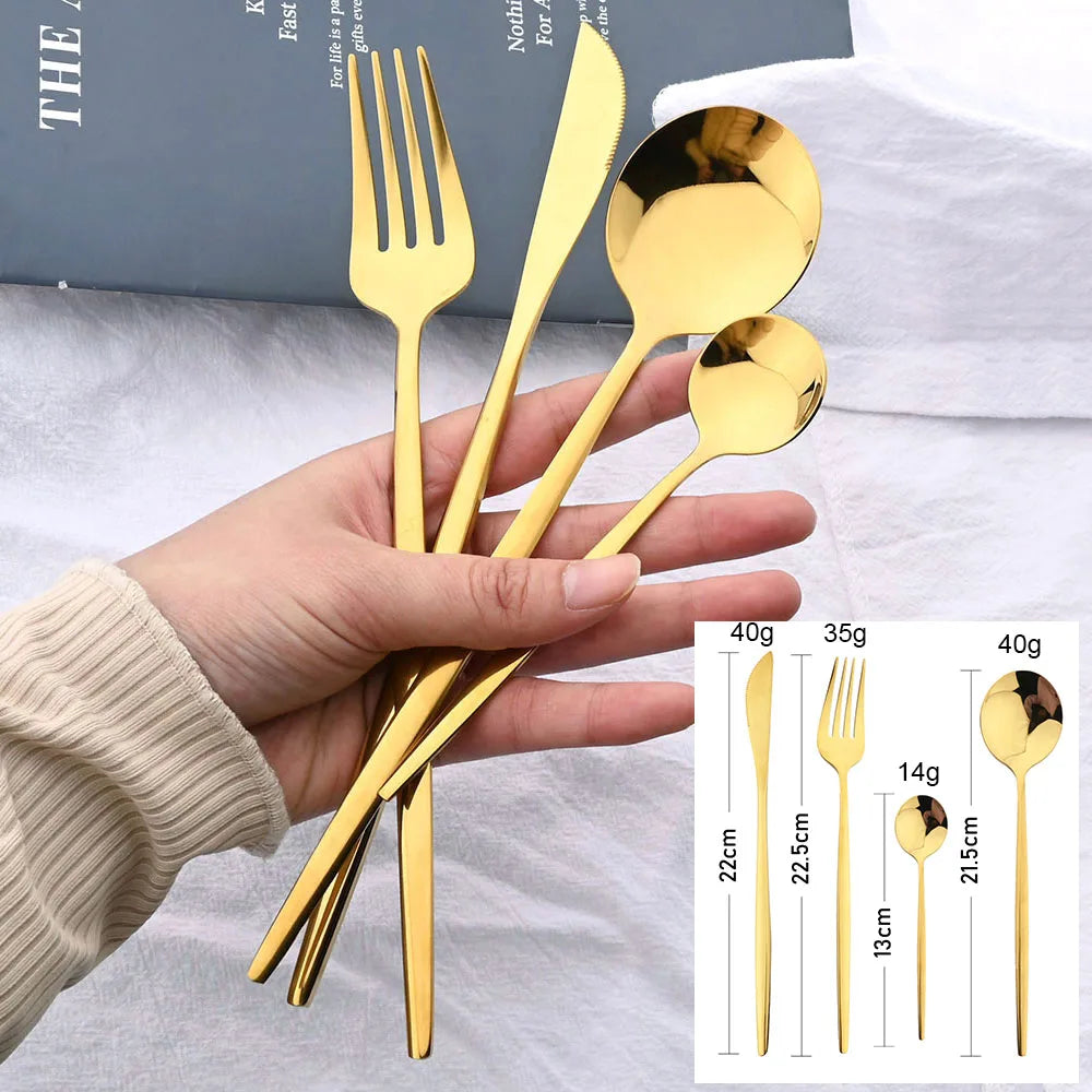 24-Piece Black & Gold Cutlery Set – Stainless Steel Flatware