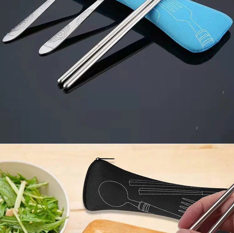 Stainless Steel Tableware Bag – Portable Zipper Cutlery Case