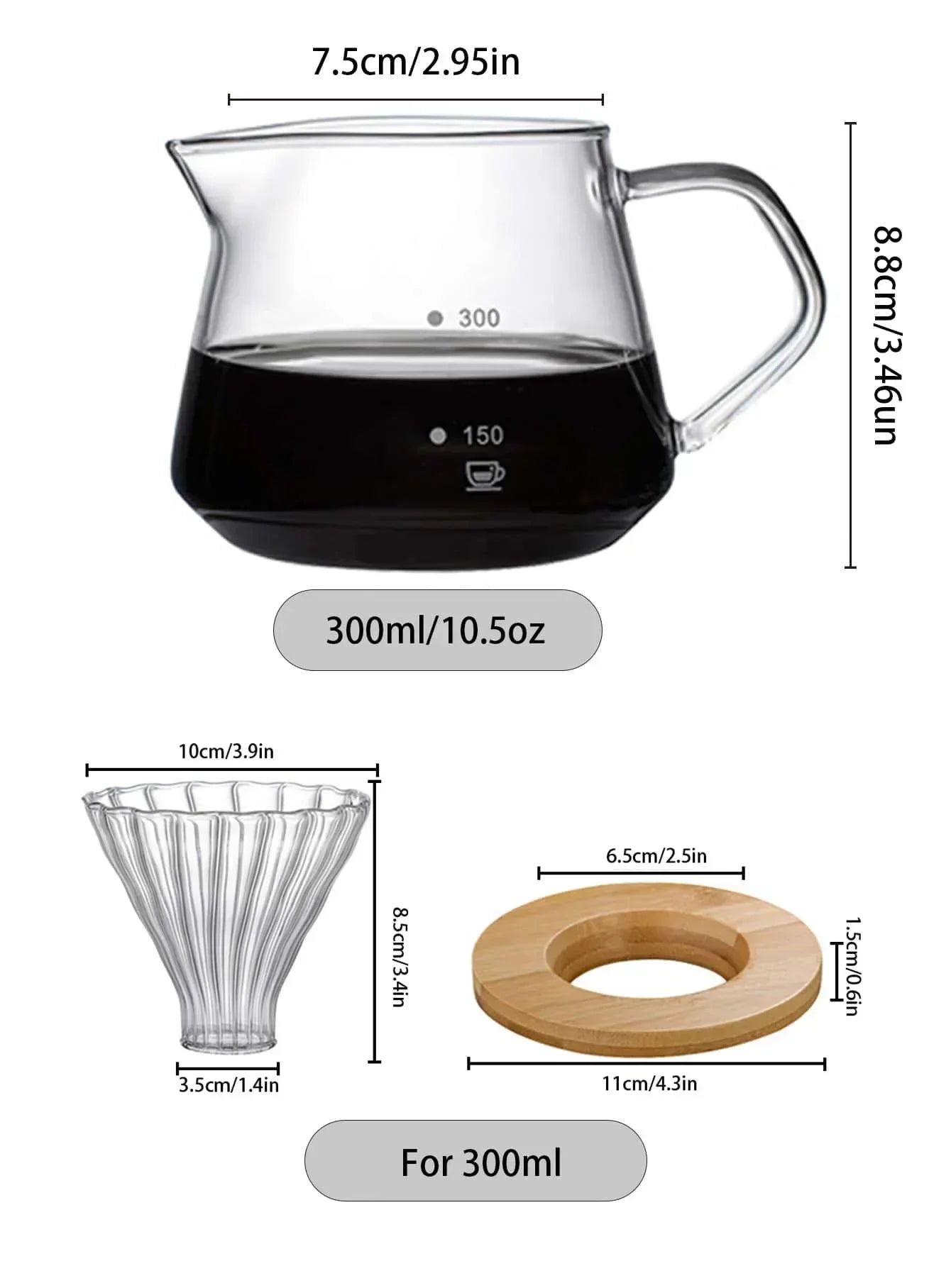 600ml Pour Over Coffee Maker Set – Glass Carafe & Filter