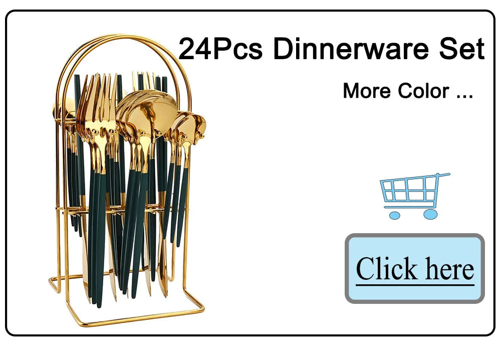 24-Piece Black & Gold Cutlery Set – Stainless Steel Flatware