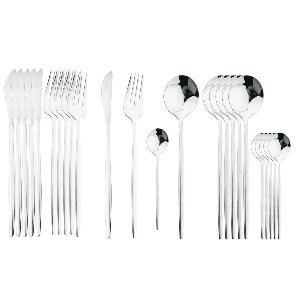 24-Piece Black & Gold Cutlery Set – Stainless Steel Flatware
