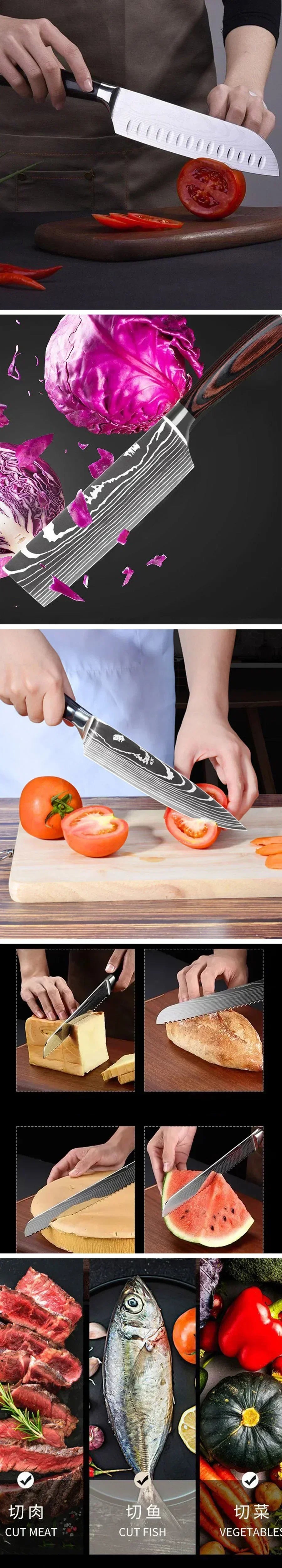 Laser Damascus Kitchen Knife Set – Cleaver, Boning & Scissors