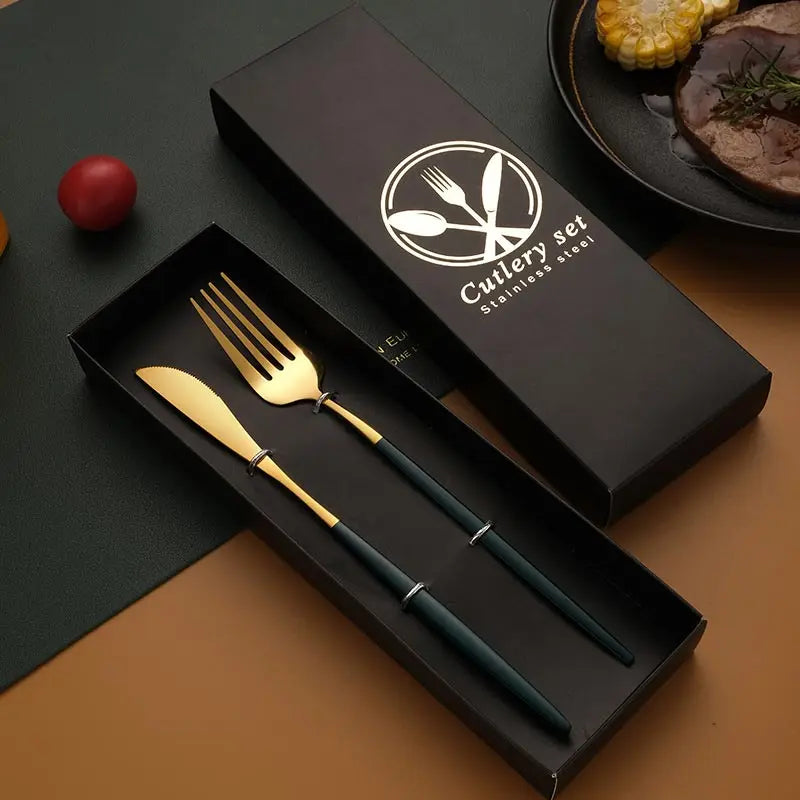 2-Piece Stainless Steel Cutlery Set – Steak Knife, Fork & Spoon with Gift Box