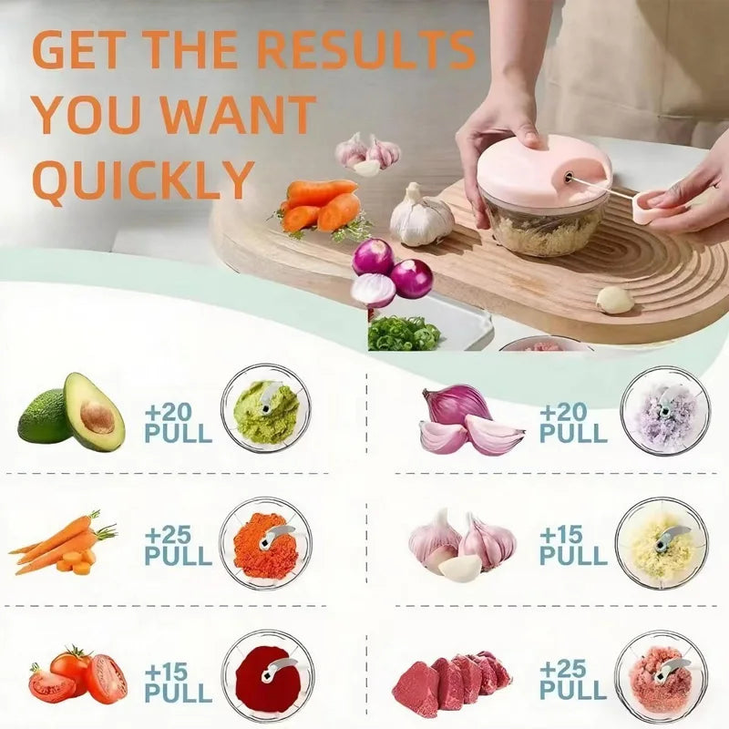 Manual Garlic Chopper & Vegetable Cutter – 900ML Food Processor