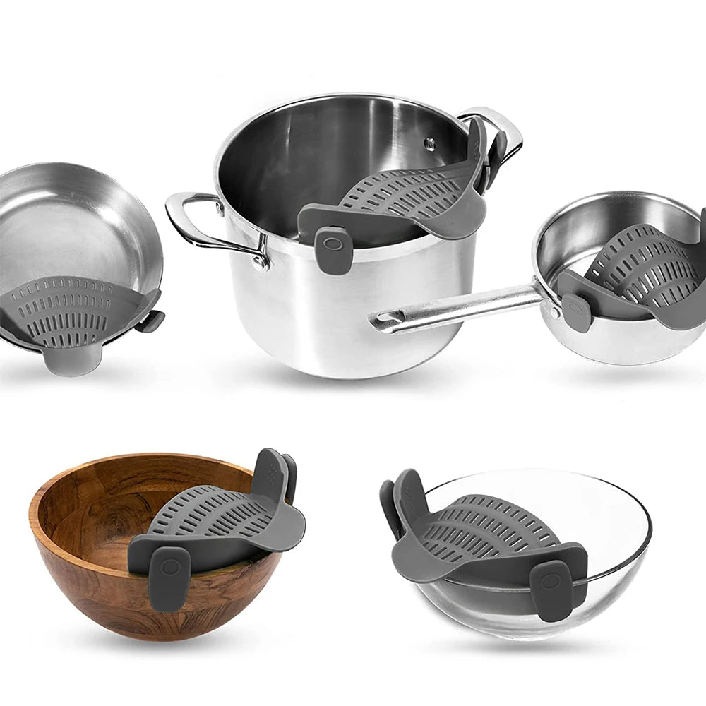 Silicone Clip-On Kitchen Strainer – Pots, Pans & Colanders