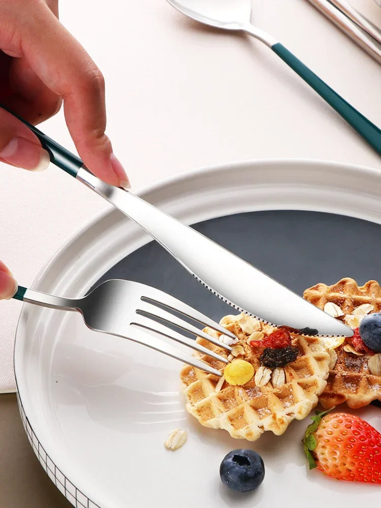 304 Stainless Steel 4-Piece Cutlery Set – Portable Knife, Fork, Spoon & Chopsticks