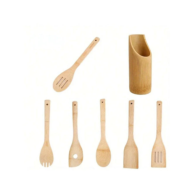 Bamboo Kitchen Utensil Set with Holder