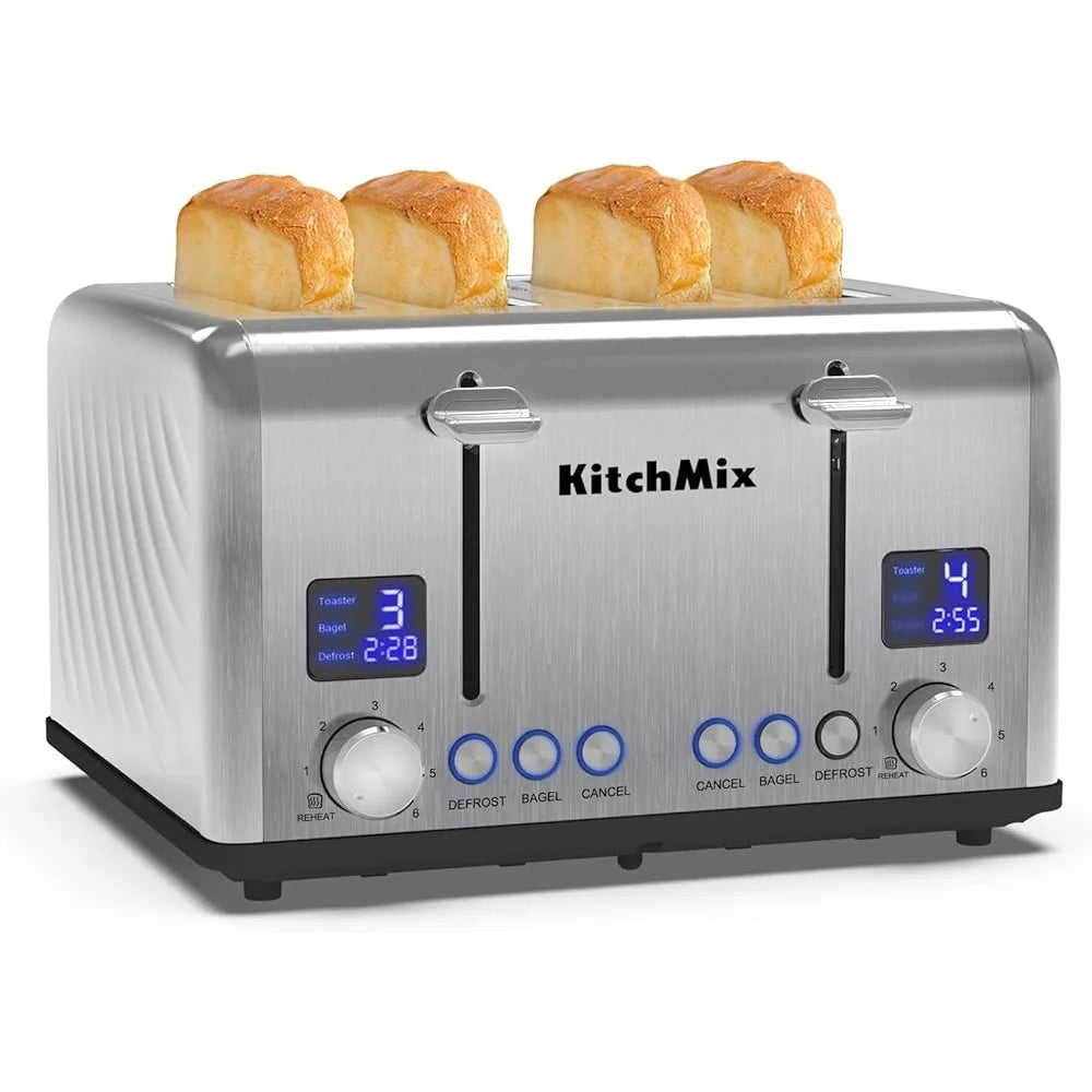 4-Slice Stainless Steel Toaster – LCD Timer with Bagel Function