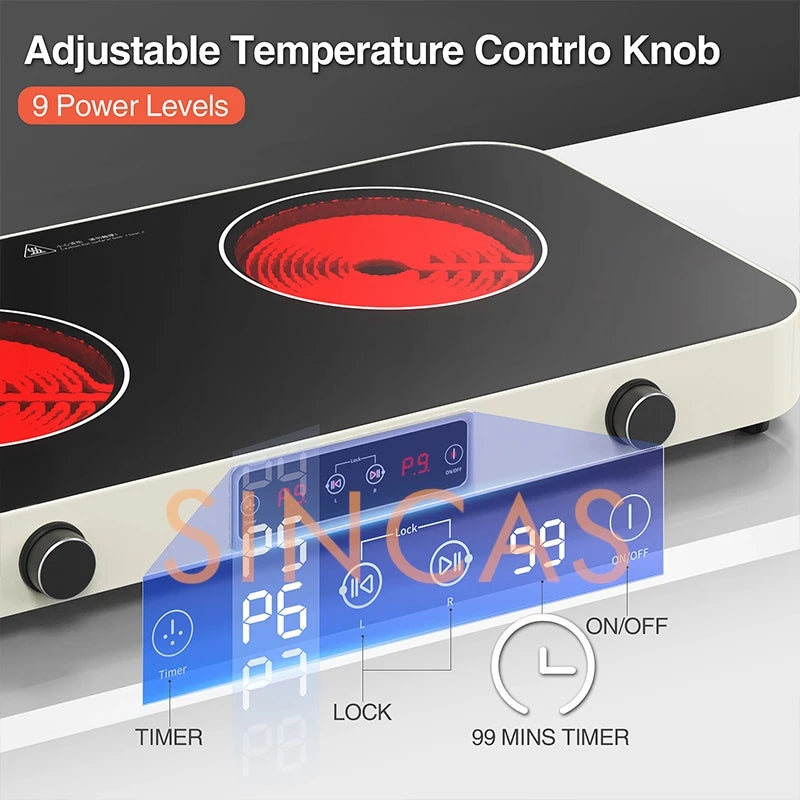 Double Electric Ceramic Cooktop – 2200W Induction & Infrared Stove