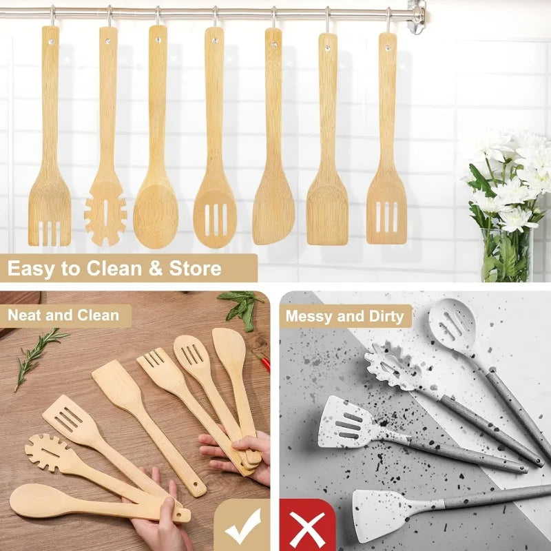 Bamboo Kitchen Utensil Set with Holder