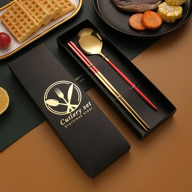 2-Piece Stainless Steel Cutlery Set – Steak Knife, Fork & Spoon with Gift Box