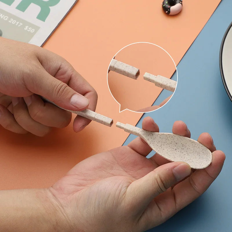 4-Piece Portable Wheat Straw Tableware Set – Travel & Camping