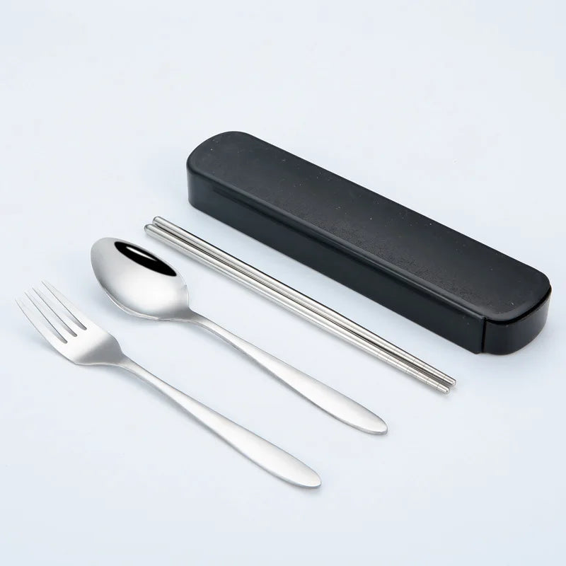 4-Piece Stainless Steel Travel Cutlery Set – Chopsticks, Spoon, Fork & Knife