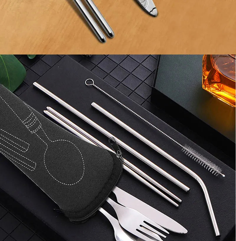 Stainless Steel Tableware Bag – Portable Zipper Cutlery Case